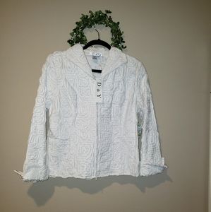 NWT D & Y Pintuck Rosette White Jacket - Size M